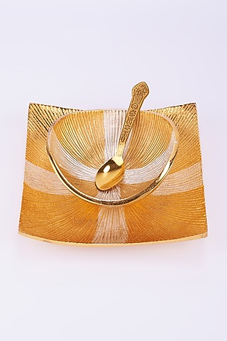 Gold & White Handcrafted Mukhwas Bowl Tray Set by The Khabiyas Trunk by KJ