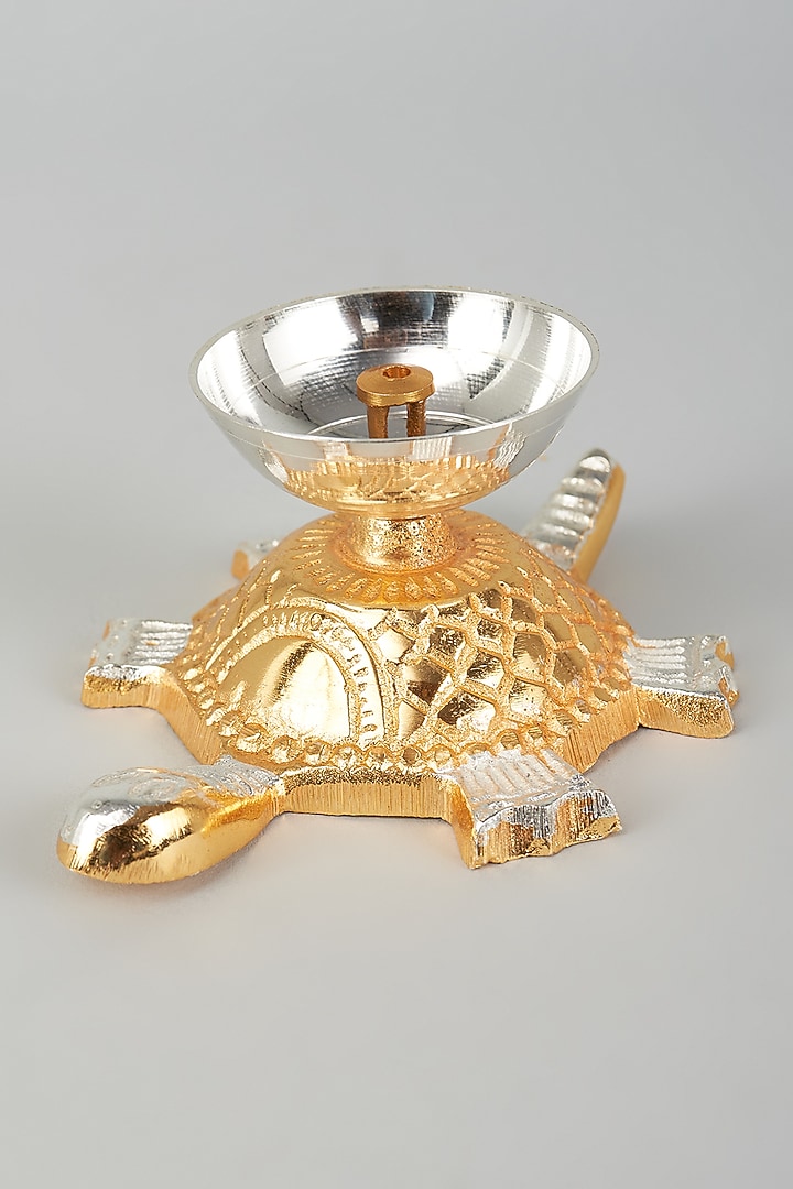 Gold & Silver Iron Turtle Diya by The Khabiyas Trunk by KJ at Pernia's Pop Up Shop