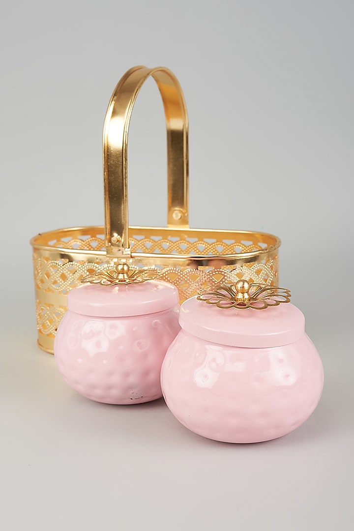 Blush Pink Iron & Metal Jar Set With Basket by The Khabiyas Trunk by KJ at Pernia's Pop Up Shop