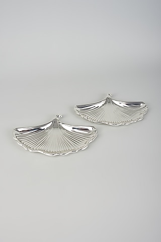 German Silver Carved Leaf Tray Set by The Khabiyas Trunk by KJ
