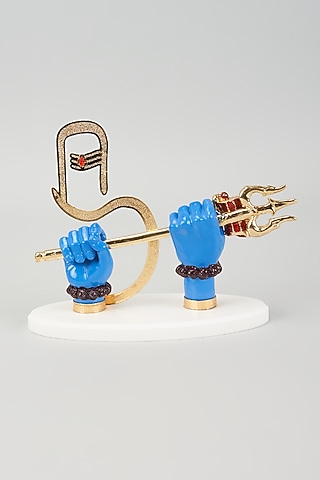 White & Blue Fiber Shiva Trishul Idol by The Khabiyas Trunk by KJ