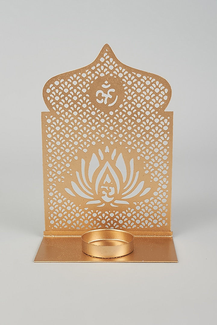 Gold Iron Lotus T-Light Holder by The Khabiyas Trunk by KJ at Pernia's Pop Up Shop