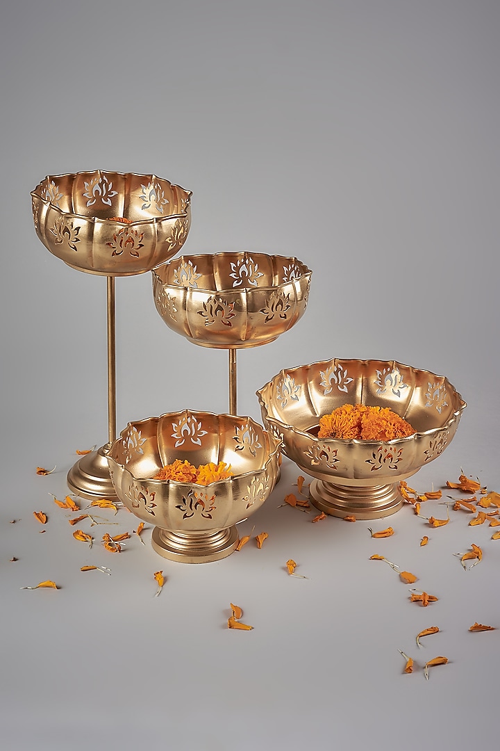 Gold Iron Lotus Urli Set by The Khabiyas Trunk by KJ