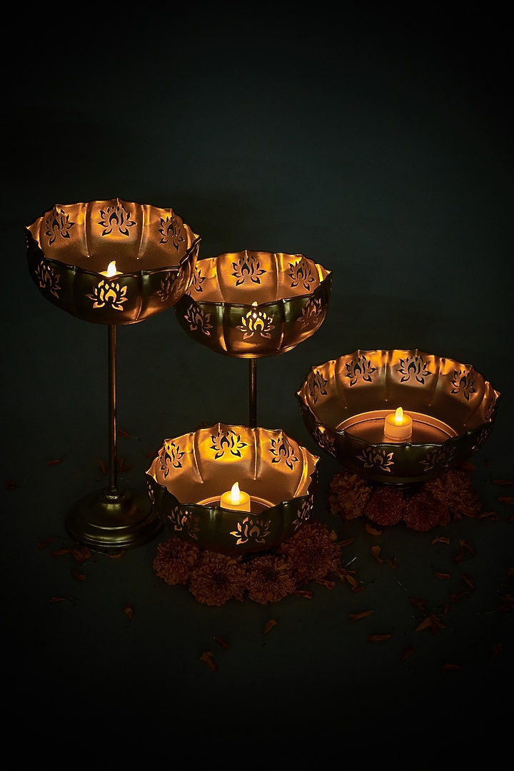 Gold Iron Lotus Urli Set by The Khabiyas Trunk by KJ at Pernia's Pop Up Shop