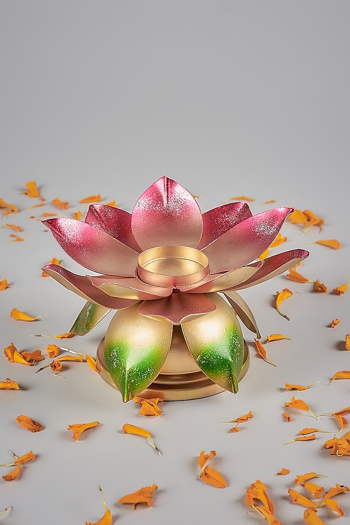 Multi-Colored Iron Handcrafted Lotus Diya by The Khabiyas Trunk by KJ