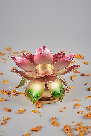 Multi-Colored Iron Handcrafted Lotus Diya by The Khabiyas Trunk by KJ