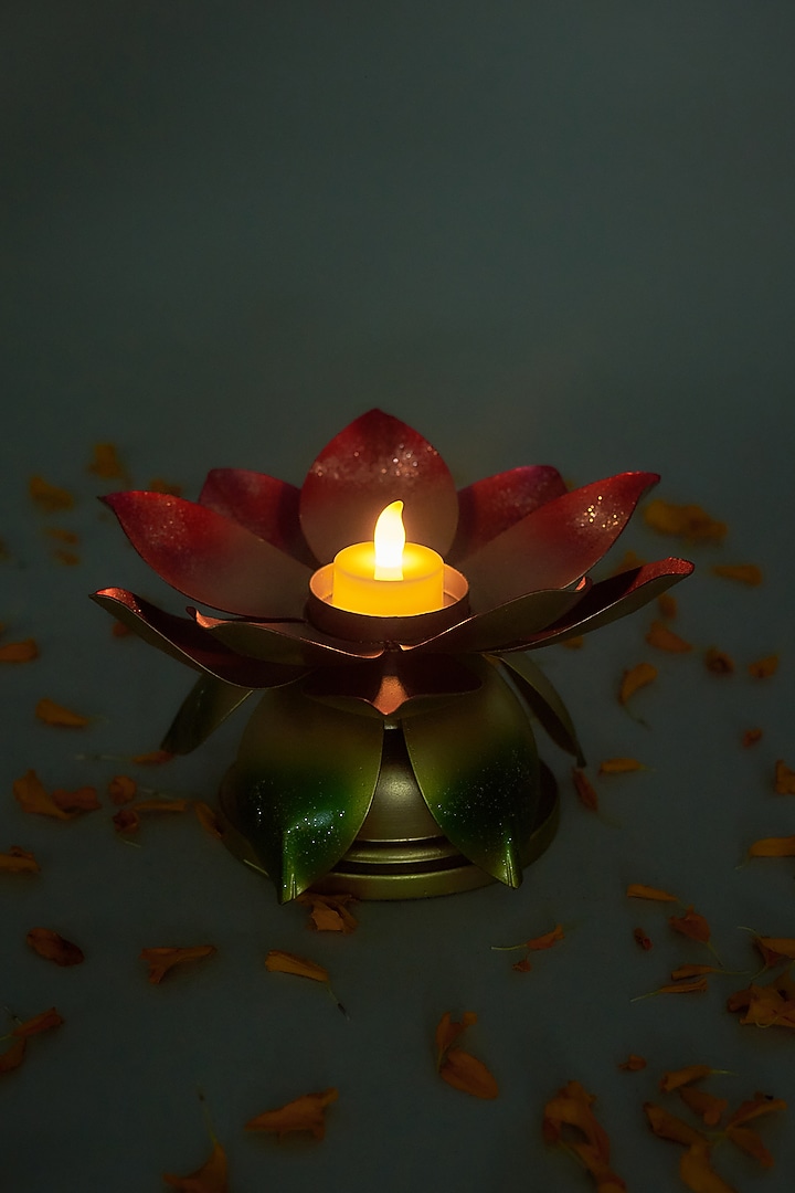 Multi-Colored Iron Handcrafted Lotus Diya by The Khabiyas Trunk by KJ at Pernia's Pop Up Shop