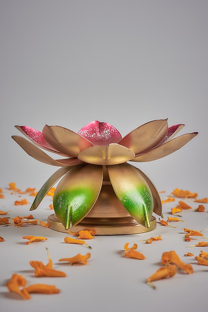Multi-Colored Iron Handcrafted Lotus Diya by The Khabiyas Trunk by KJ at Pernia's Pop Up Shop