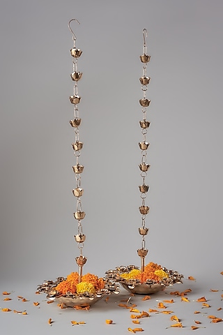 Gold Iron Hanging Diya Urli Set by The Khabiyas Trunk by KJ