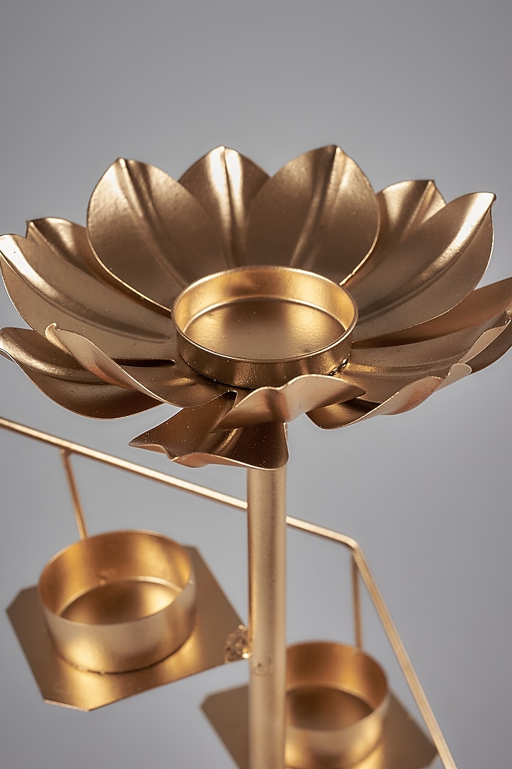 Gold Iron Handcrafted Lotus Ladder T-Light Holder by The Khabiyas Trunk by KJ at Pernia's Pop Up Shop