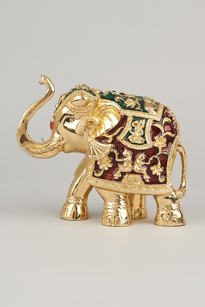 Golden Resin Elephant Sculpture by The khabiyas trunk by KJ