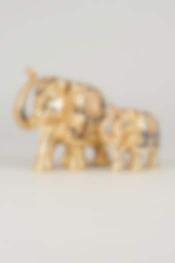 Golden Elephant Sculpture (Set of 2) by The khabiyas trunk by KJ