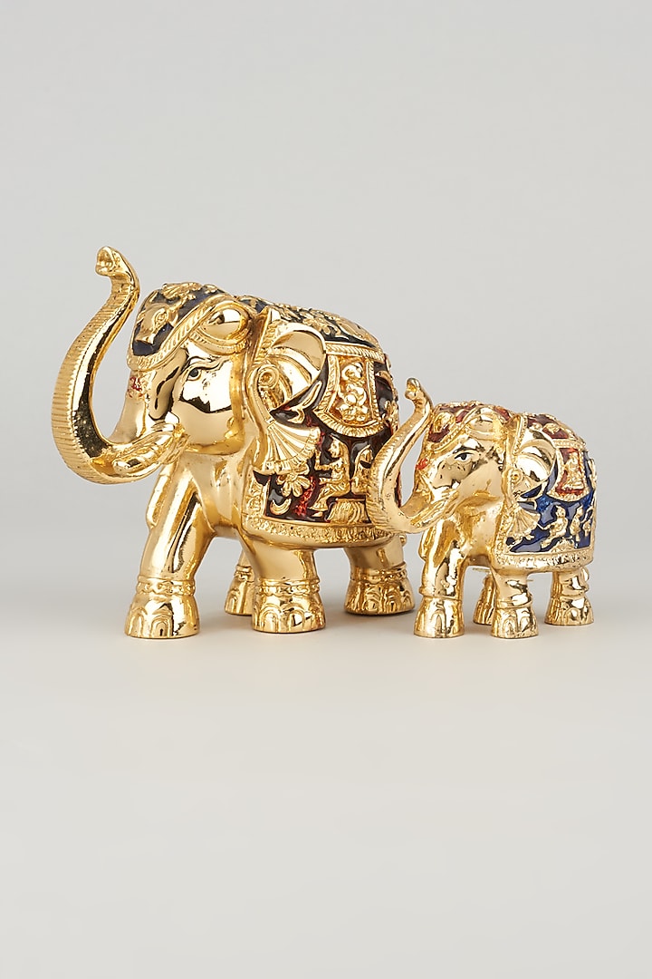 Golden Elephant Sculpture (Set of 2) by The khabiyas trunk by KJ