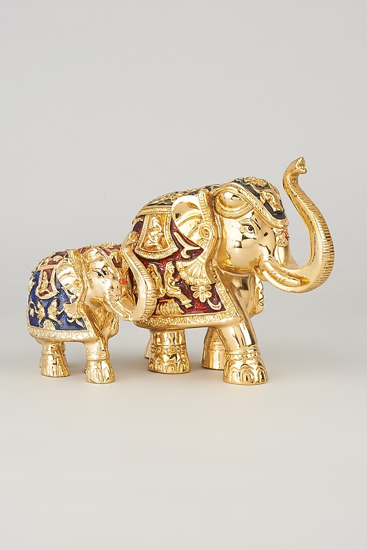 Golden Elephant Sculpture (Set of 2) by The khabiyas trunk by KJ at Pernia's Pop Up Shop