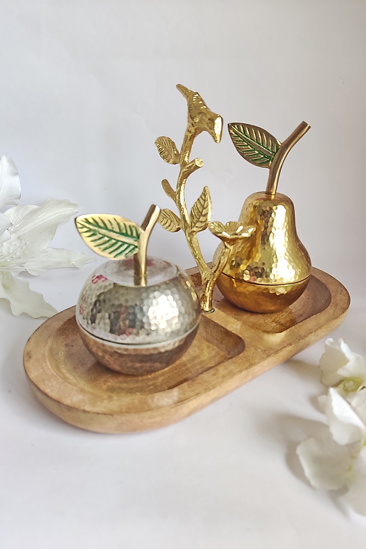 Gold Wooden Dual Tray With Jars by The Khabiyas Trunk by KJ