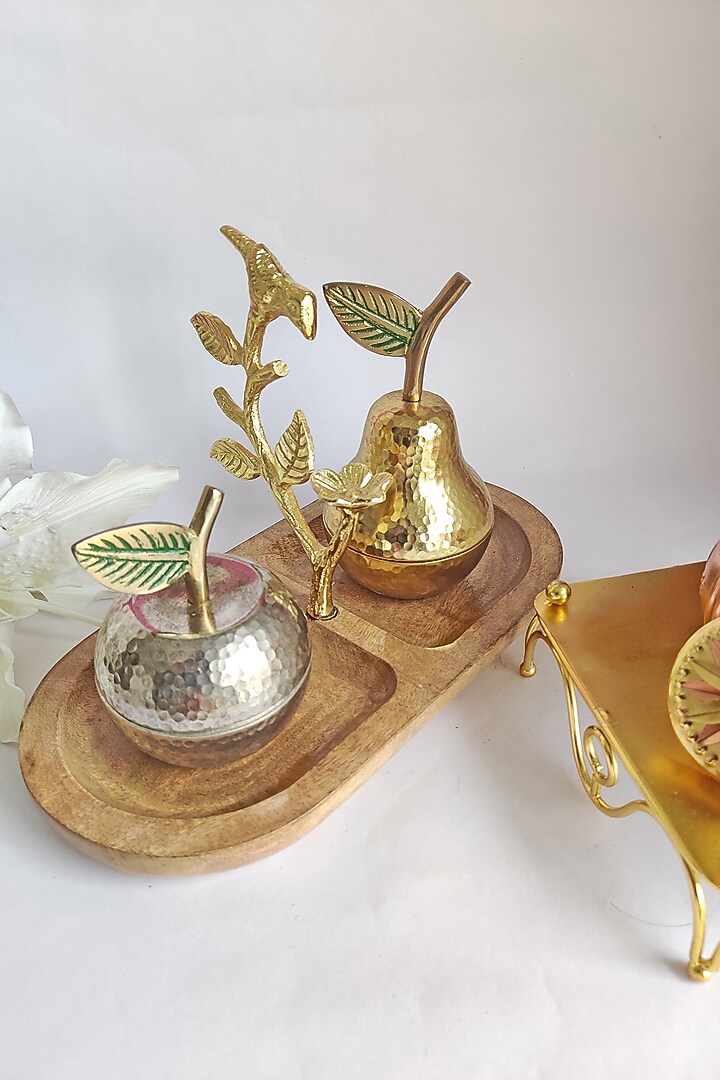 Gold Wooden Dual Tray With Jars by The Khabiyas Trunk by KJ at Pernia's Pop Up Shop