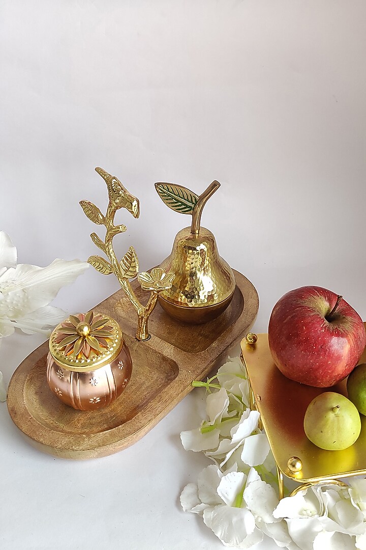 Gold Wooden Dual Tray With Jars by The Khabiyas Trunk by KJ at Pernia's Pop Up Shop