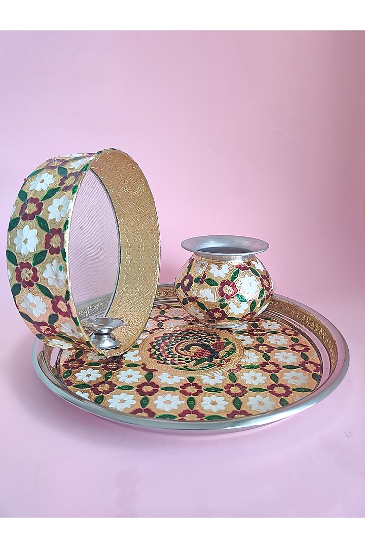 Gold Karwa Chauth Thali Set by The Khabiyas Trunk by KJ at Pernia's Pop Up Shop