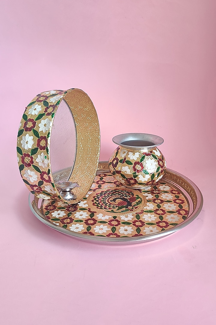 Gold Karwa Chauth Thali Set by The Khabiyas Trunk by KJ at Pernia's Pop Up Shop