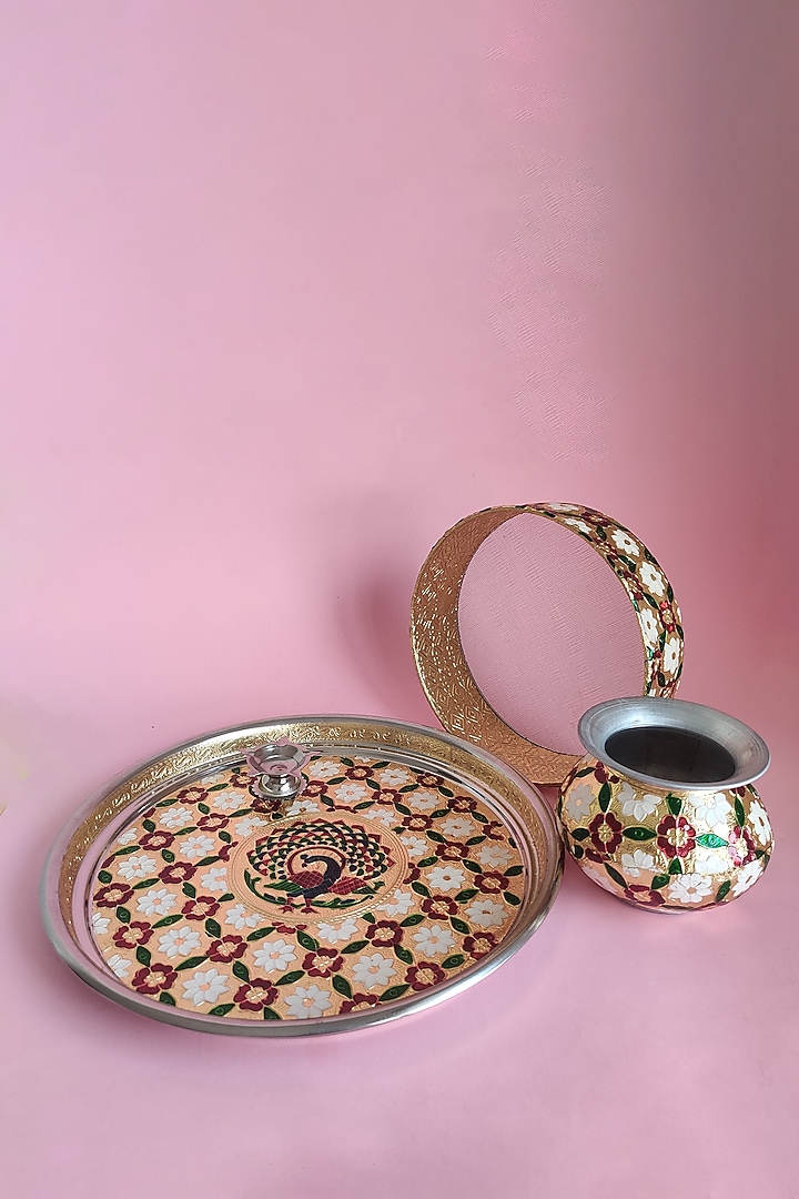 Gold Karwa Chauth Thali Set by The Khabiyas Trunk by KJ at Pernia's Pop Up Shop
