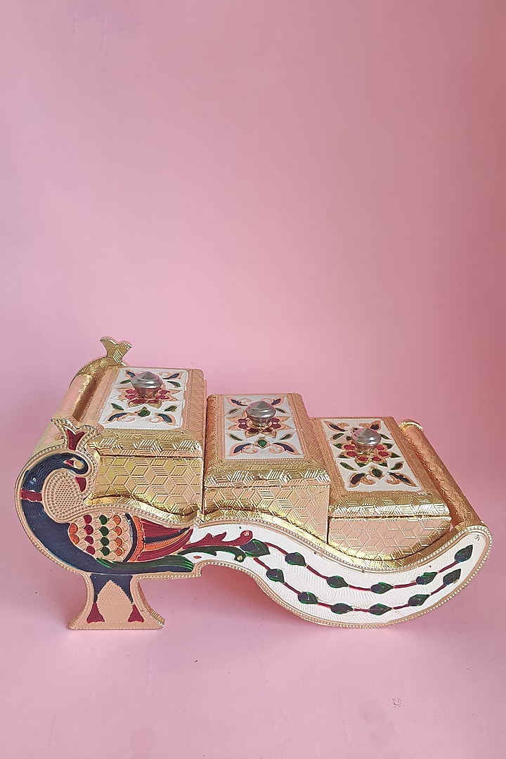 Gold Peacock Dryfruit 3 Box Set by The Khabiyas Trunk by KJ at Pernia's Pop Up Shop
