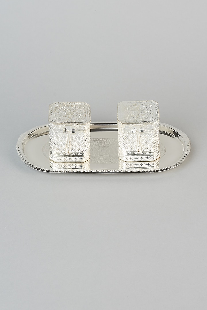 Silver Mouth Freshner Boxes With Tray by The Khabiyas Trunk by KJ at Pernia's Pop Up Shop