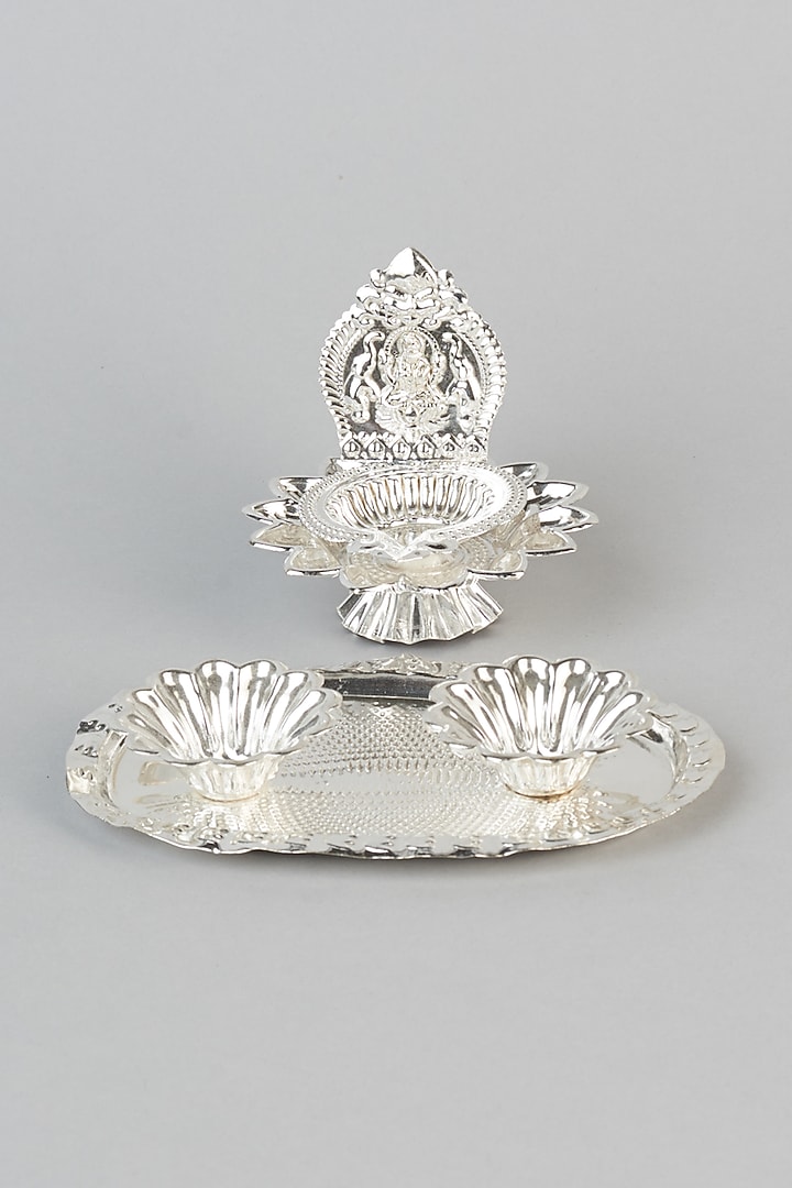 German Silver Diya & Vermillion Set by The Khabiyas Trunk by KJ at Pernia's Pop Up Shop