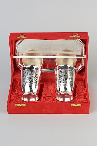 German Silver Tray With Glasses (Set of 3) by The Khabiyas Trunk by KJ