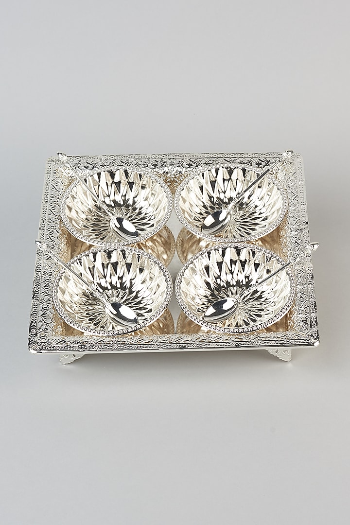 White & Gold German Silver Tray Set  by The Khabiyas Trunk by KJ