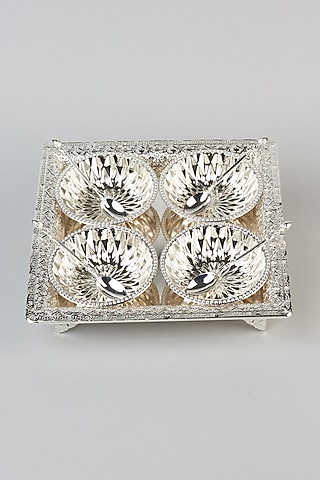 White & Gold German Silver Tray Set  by The Khabiyas Trunk by KJ