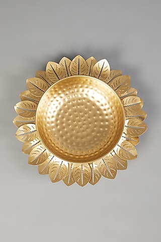 Gold Lotus Leaf Metal Urli by The Khabiyas Trunk by KJ