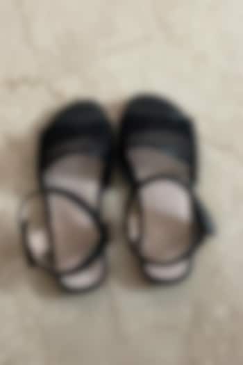 Black PU Peeptoe Sandals For Girls by Ninobello