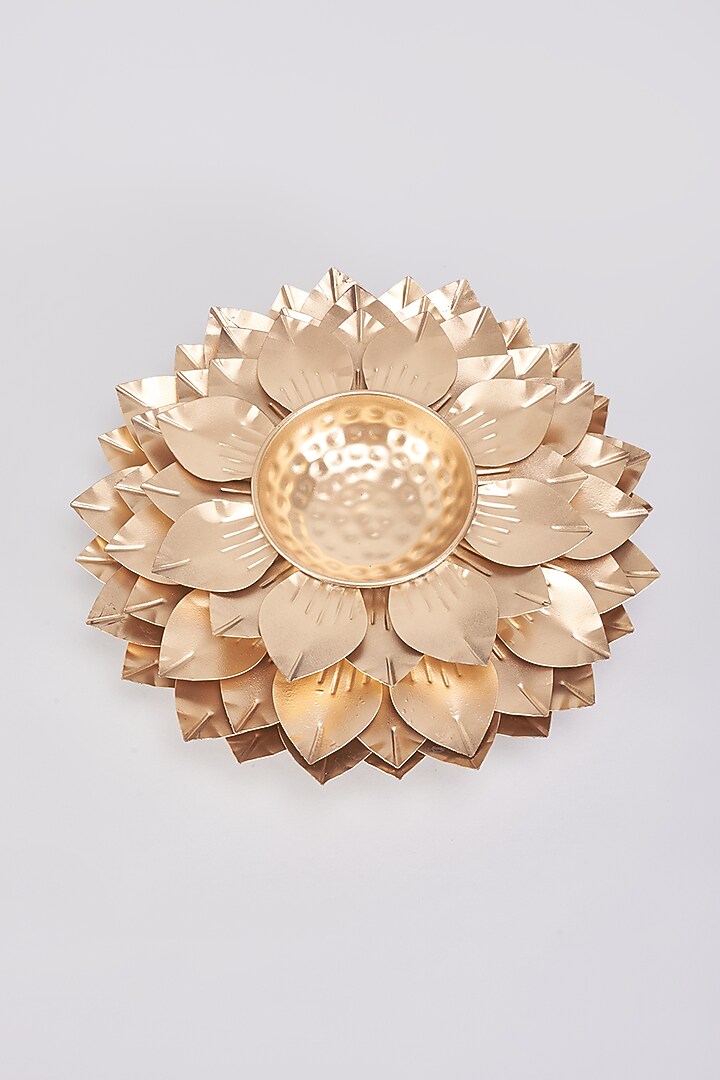 Gold Metal & Brass Sunflower Tray Set by The Khabiyas Trunk by KJ at Pernia's Pop Up Shop