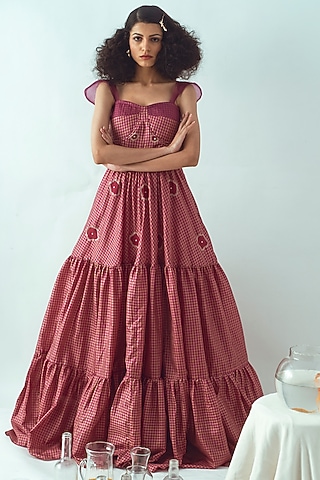 Pink Hand Embroidered Gown by The Loom art
