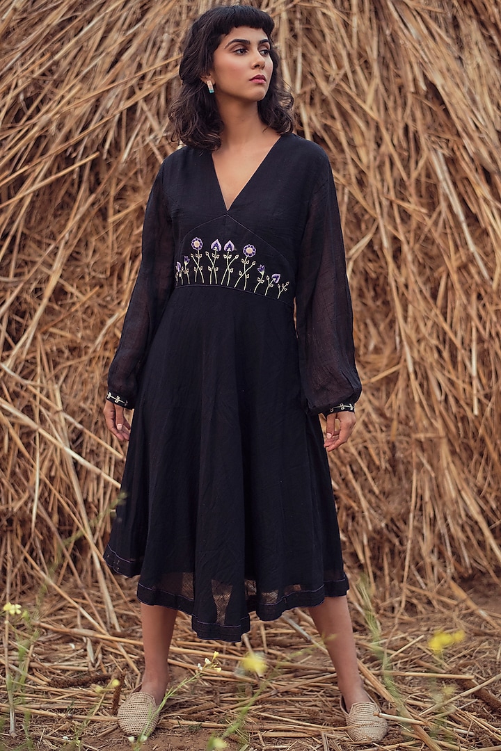 Black Hand Embroidered Summer Dress by The Loom art at Pernia's Pop Up Shop