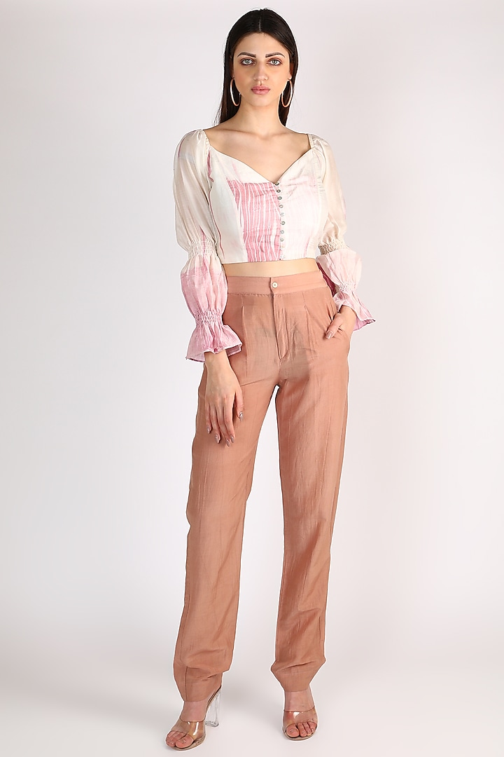 Mustard Brown Hand Embroidered Straight Pants by The Loom art