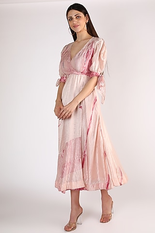 Pink Hand Embroidered Dress by The Loom art