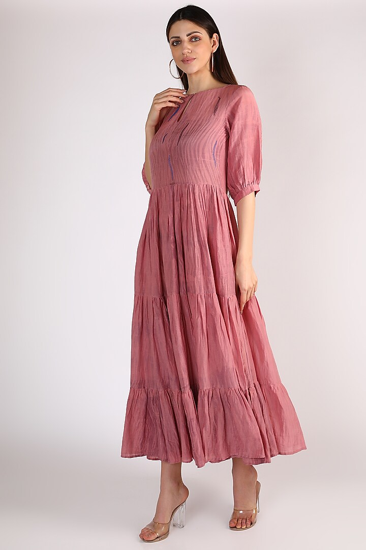 Pink Hand Embroidered Dress by The Loom art