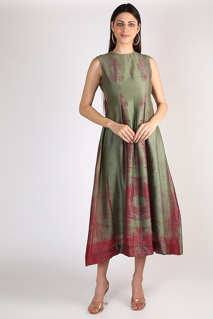 Green Hand Embroidered Dress by The Loom art
