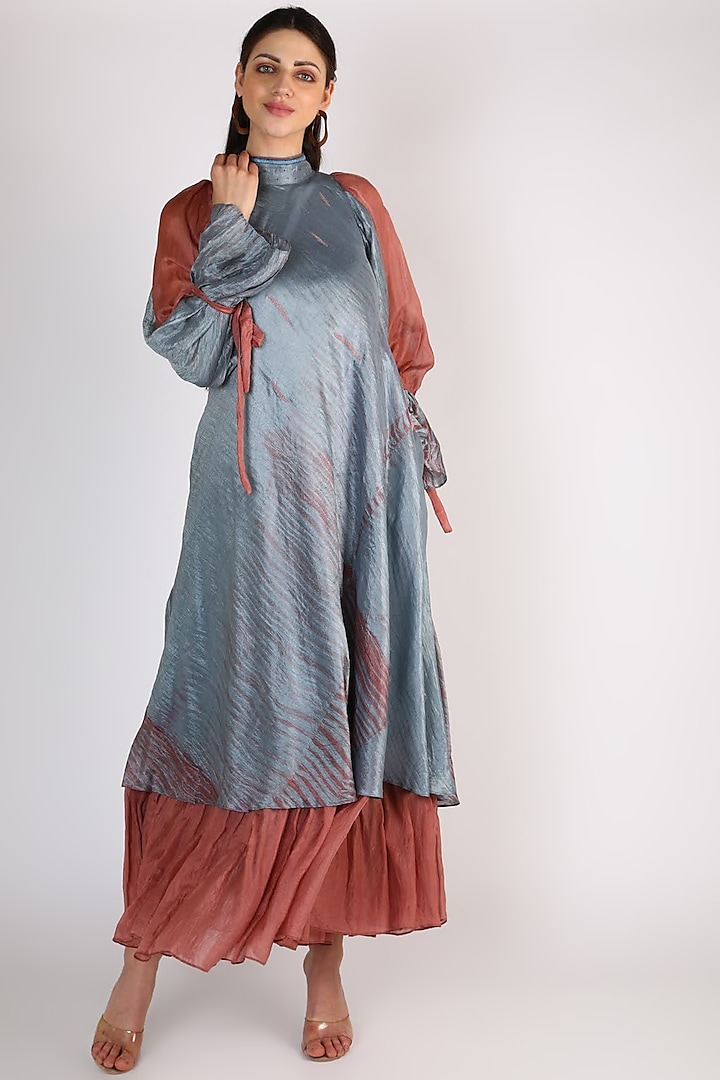 Powder Blue Embroidered Long Dress by The Loom art