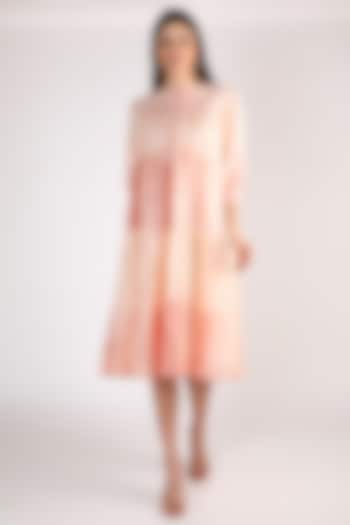 Peach Hand Embroidered Dress by The Loom art