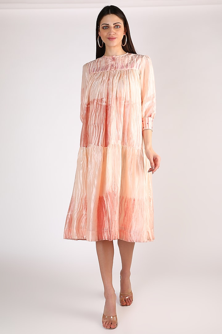 Peach Hand Embroidered Dress by The Loom art