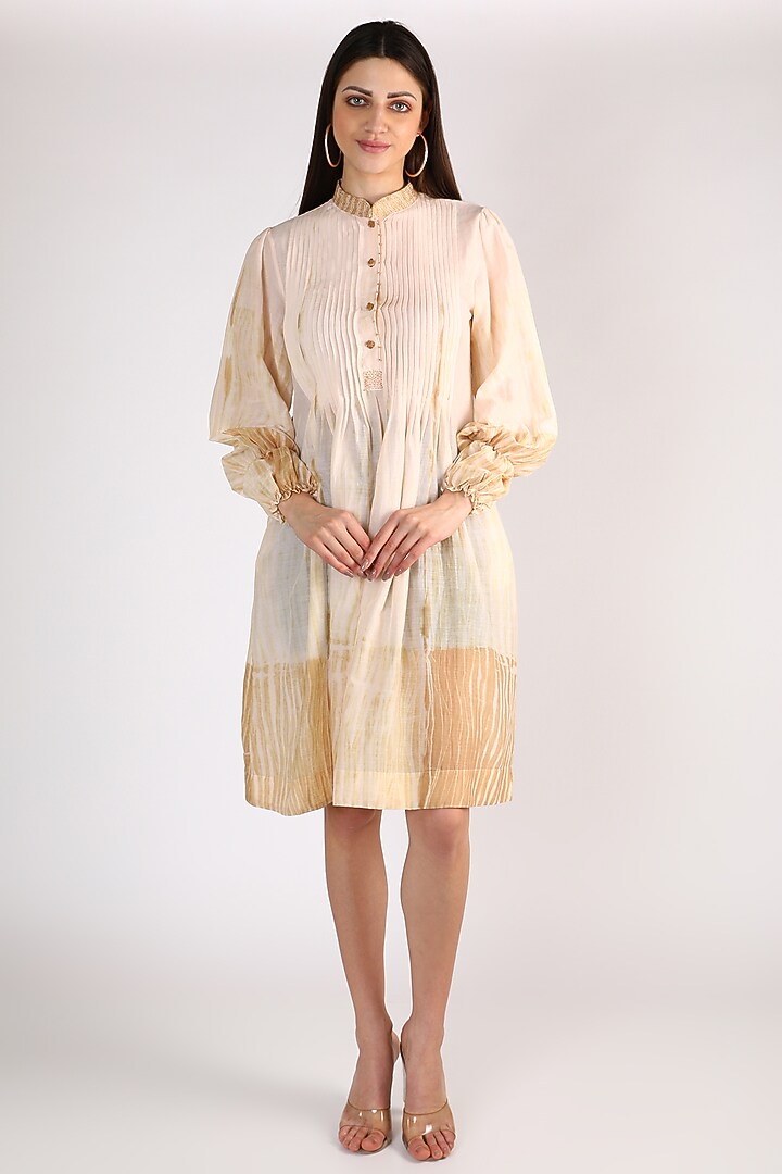 Nude Embroidered Long Tan Shirt by The Loom art at Pernia's Pop Up Shop