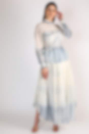 White Long Skirt With Embroidered Belt by The Loom art
