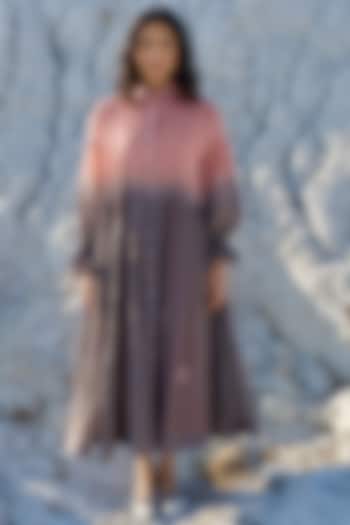 Salmon & Grey Ombre Chanderi Silk Embroidered Vacation Dress by The Loom art at Pernia's Pop Up Shop