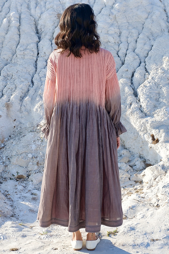 Salmon & Grey Ombre Chanderi Silk Embroidered Vacation Dress by The Loom art at Pernia's Pop Up Shop