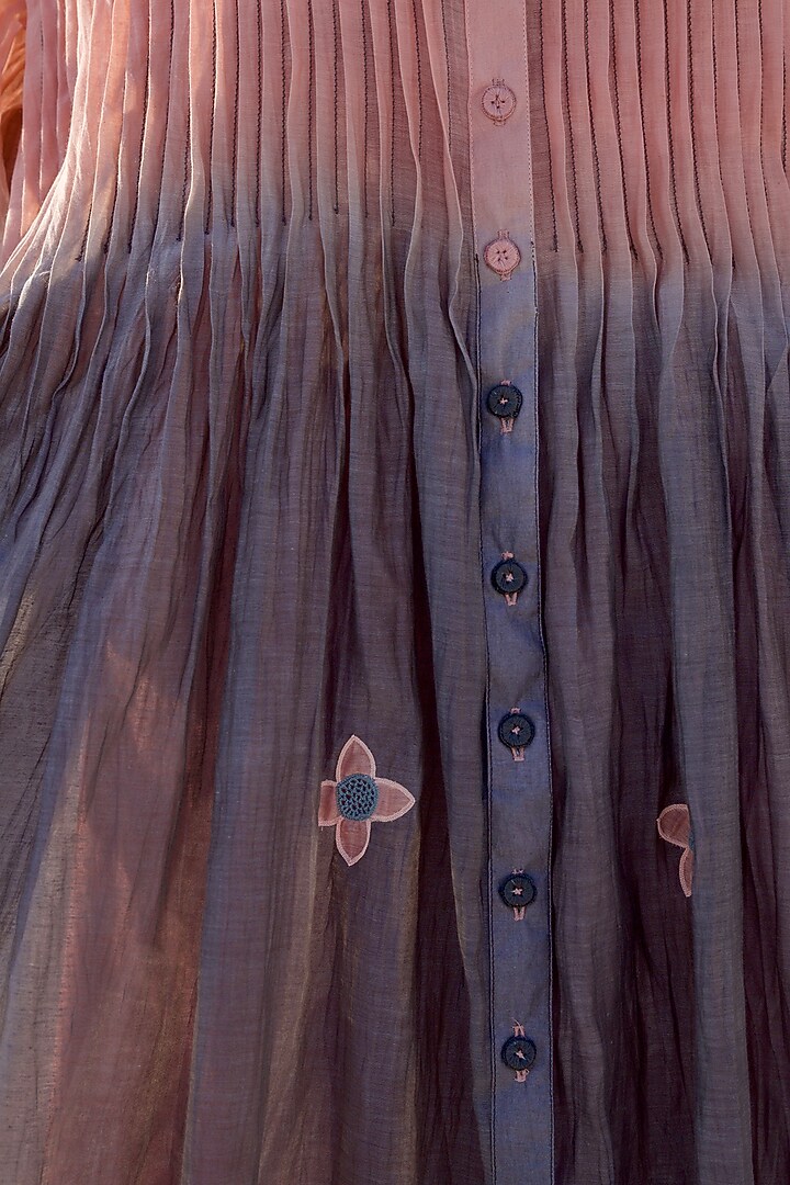 Salmon & Grey Ombre Chanderi Silk Embroidered Vacation Dress by The Loom art at Pernia's Pop Up Shop
