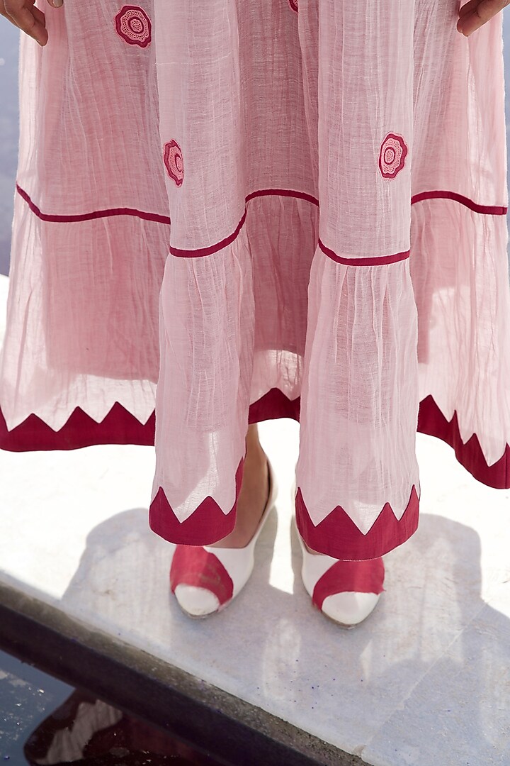 Rouge Pink Ombre Chanderi Silk Embroidered Vacation Dress by The Loom art at Pernia's Pop Up Shop