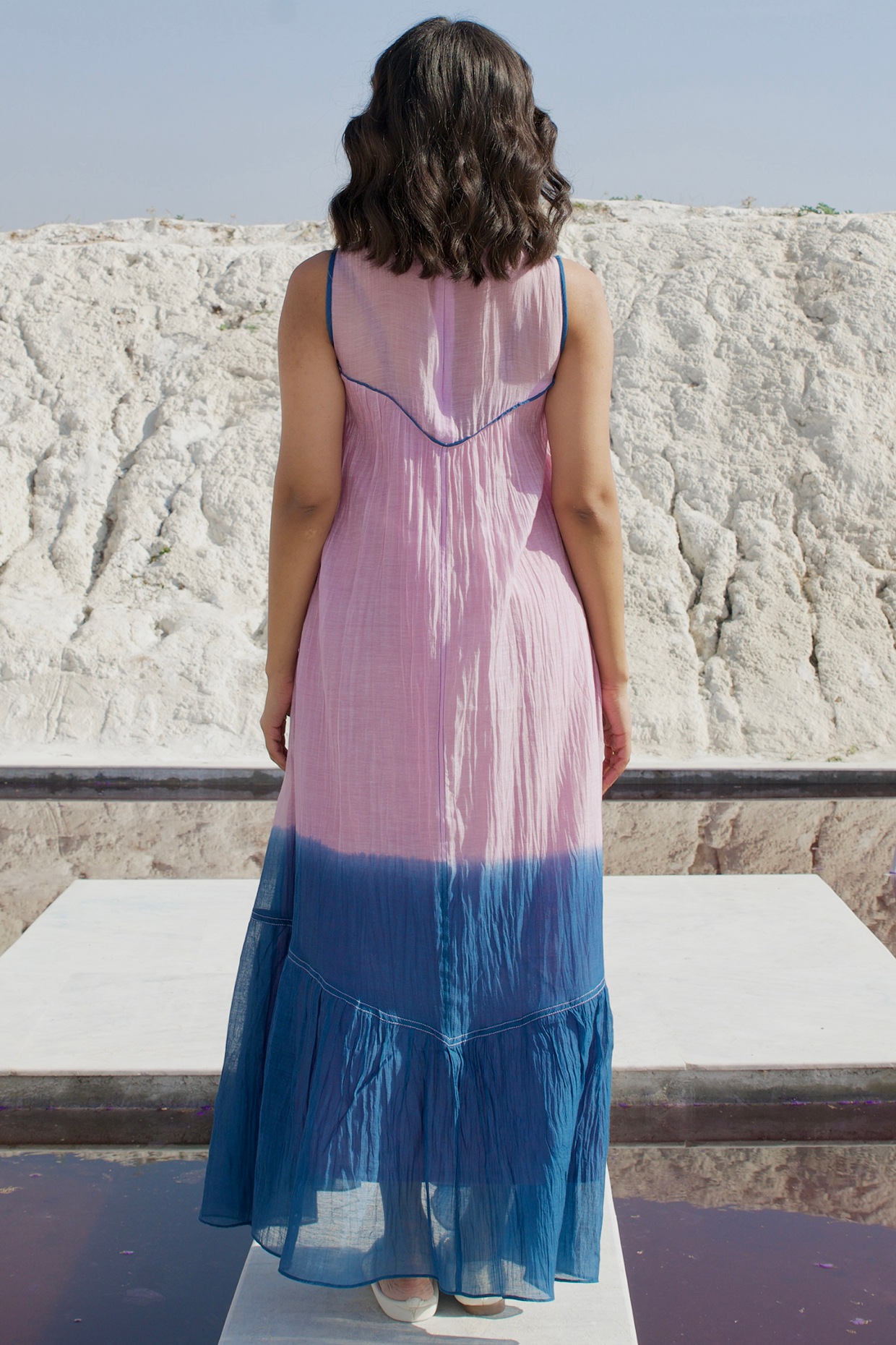 Rosy Ballet | Womens Tiered Midi Silk Dress | The Loom Art | IKKIVI