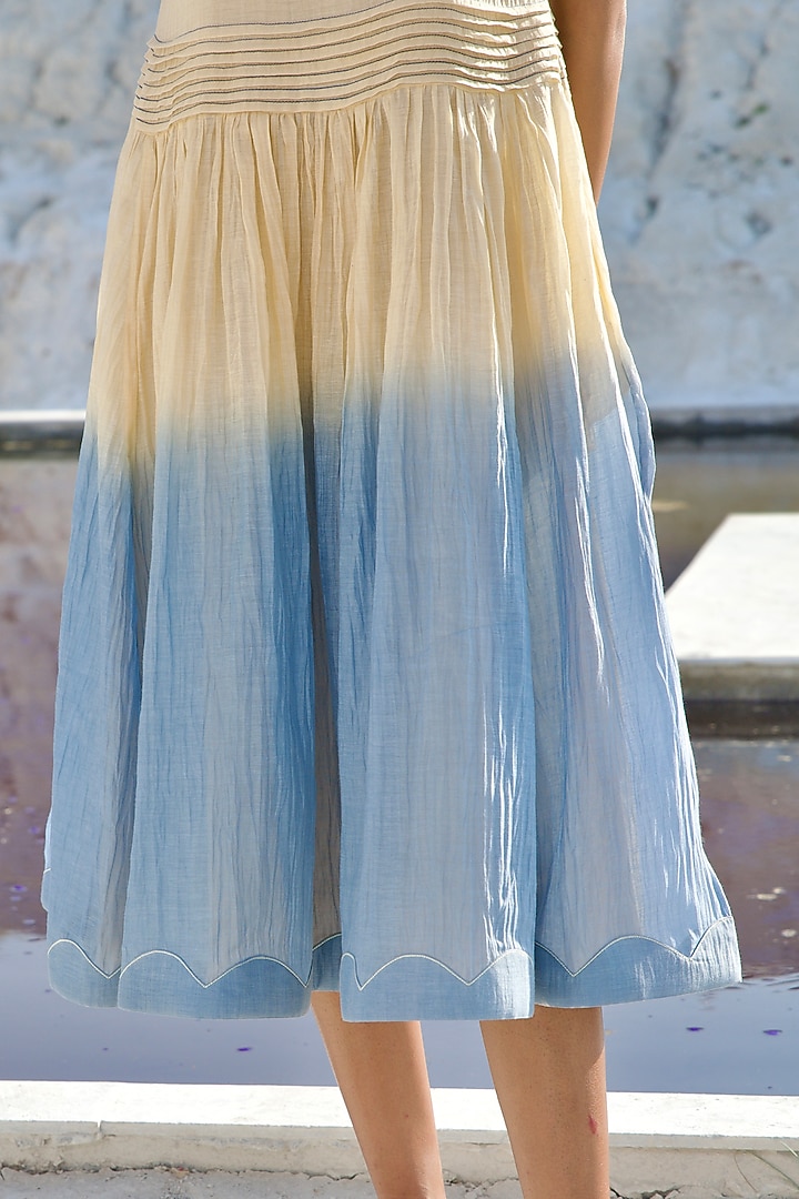 Vanilla Yellow & Blue Ombre Chanderi Embroidered Vacation Dress by The Loom art at Pernia's Pop Up Shop